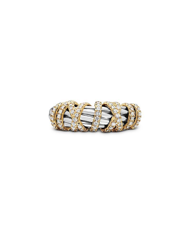 David Yurman Sterling Silver Crossover Wide Ring with Diamonds, 6 Product Image