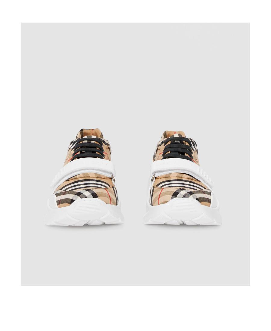 BURBERRY Beige Check Regis Sneakers Product Image