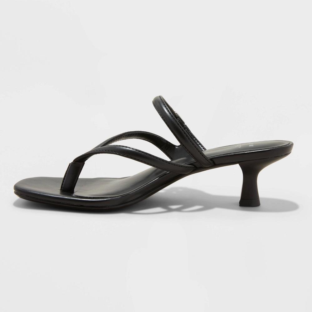 Womens Sayler Thong Heels - A New Day Black 7: Slip-On T-Strap, Cushioned Insole, Faux Leather, 2 Louis Heel, Open Toe Product Image