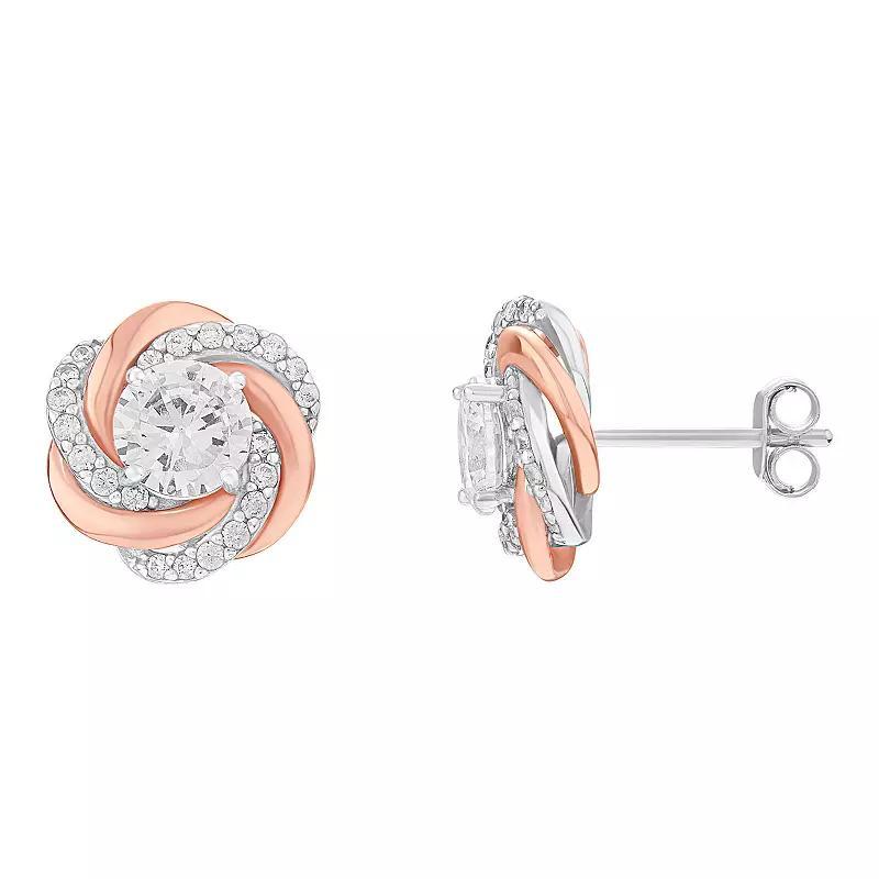 PRIMROSE Two Tone Cubic Zirconia Love Knot Stud Earrings, Women's, Two Tone Pink Product Image