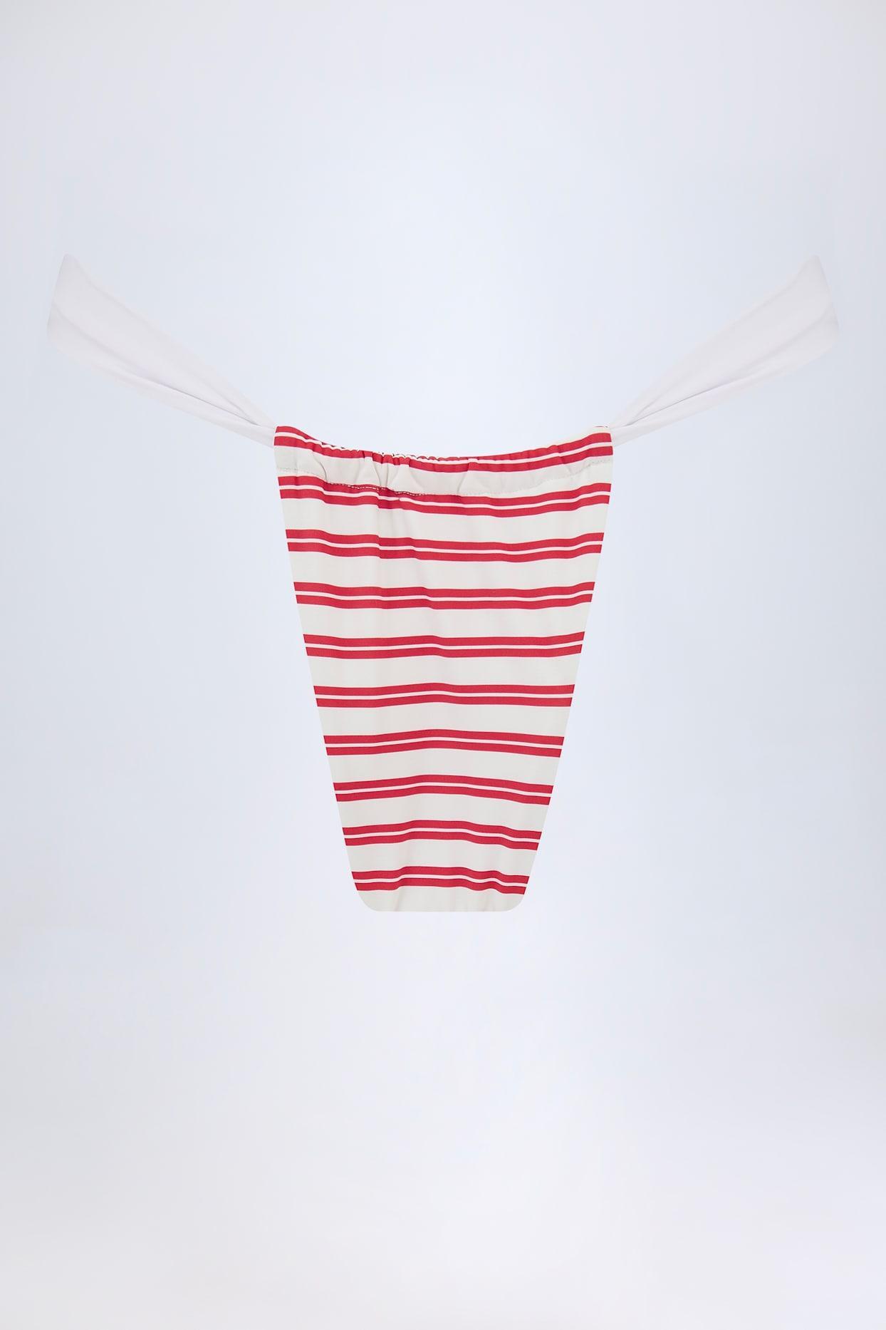 Ruched Cheeky Bikini Bottoms in Cherry Red Double Stripe Product Image