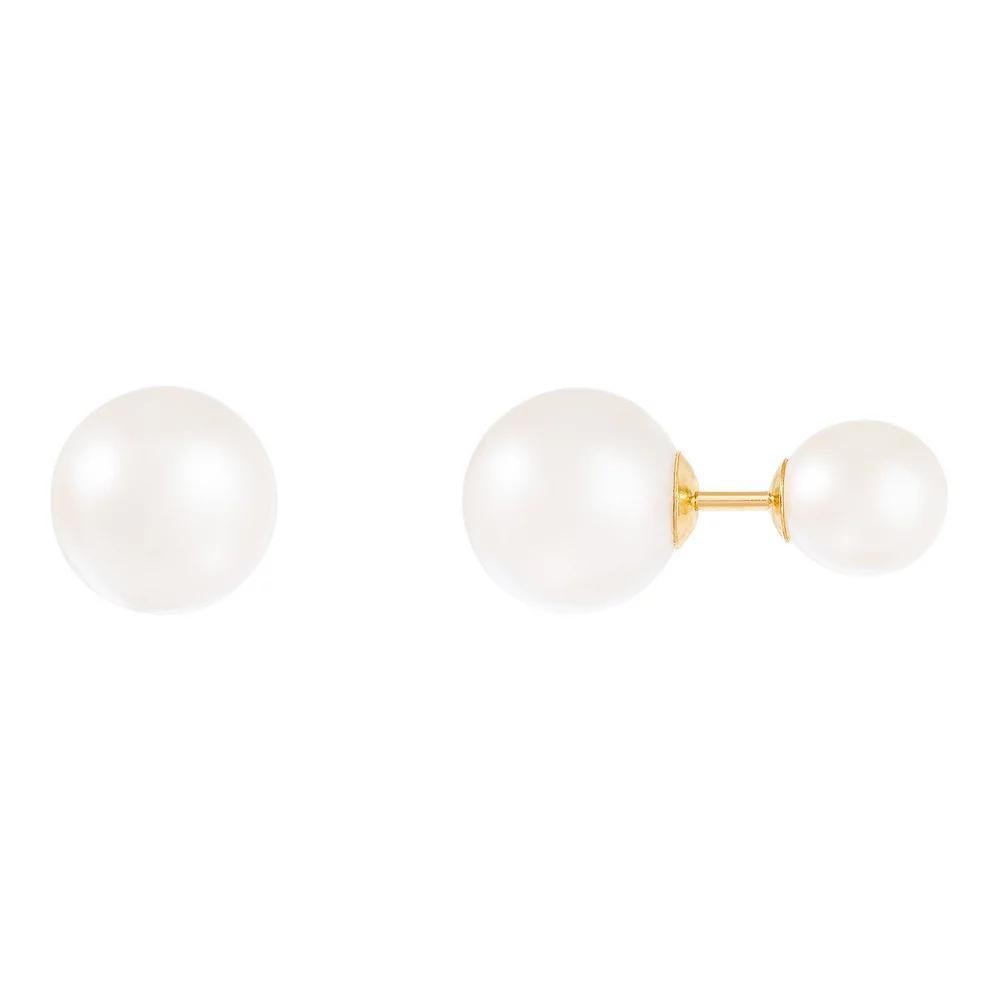 14k Gold Freshwater Cultured Pearl Barbell Stud Earrings, Women's Product Image