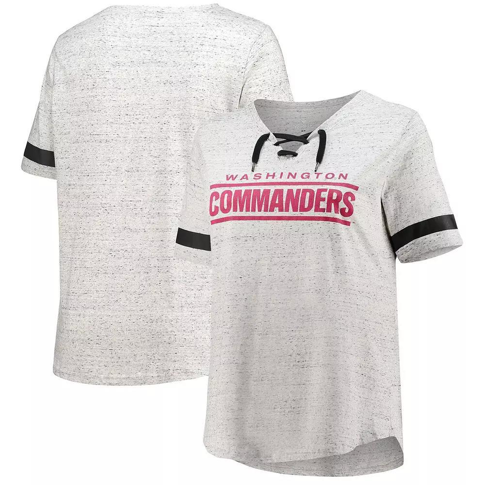 Women's Heathered Gray Washington Commanders Plus Size Lace-Up V-Neck T-Shirt, Size: 1XL, Wft Grey Product Image
