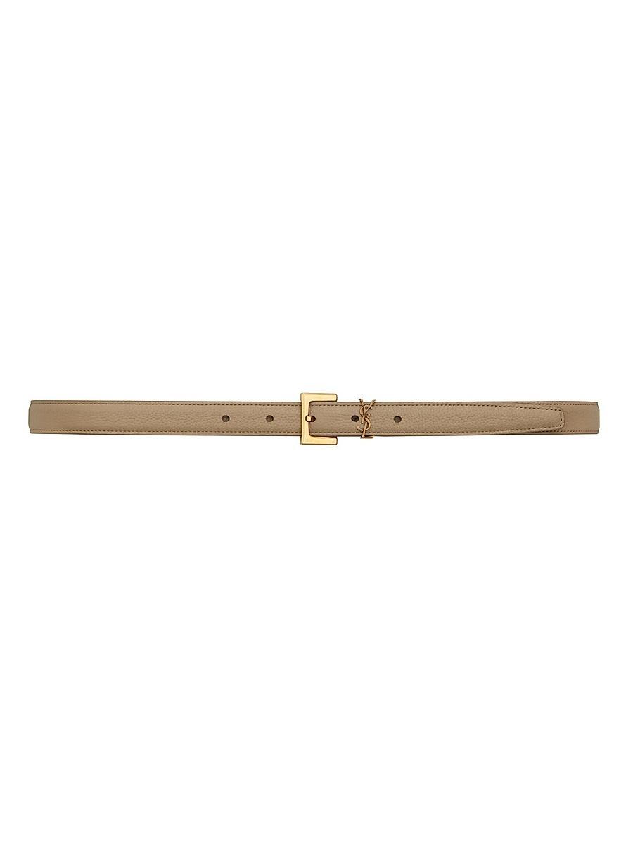 Womens Cassandre Thin Belt with Square Buckle in Grained Leather Product Image