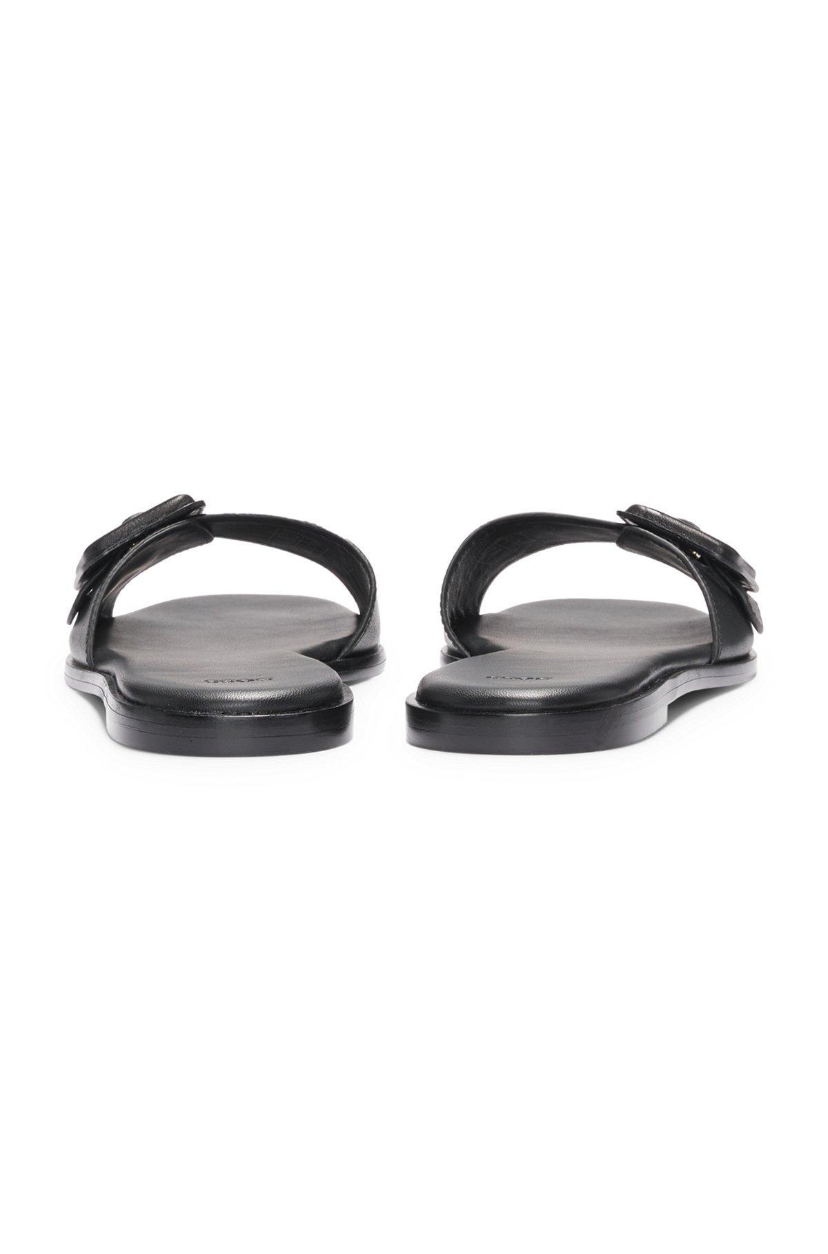 BOSS - Leather slides with logo-detail buckle - Black Product Image