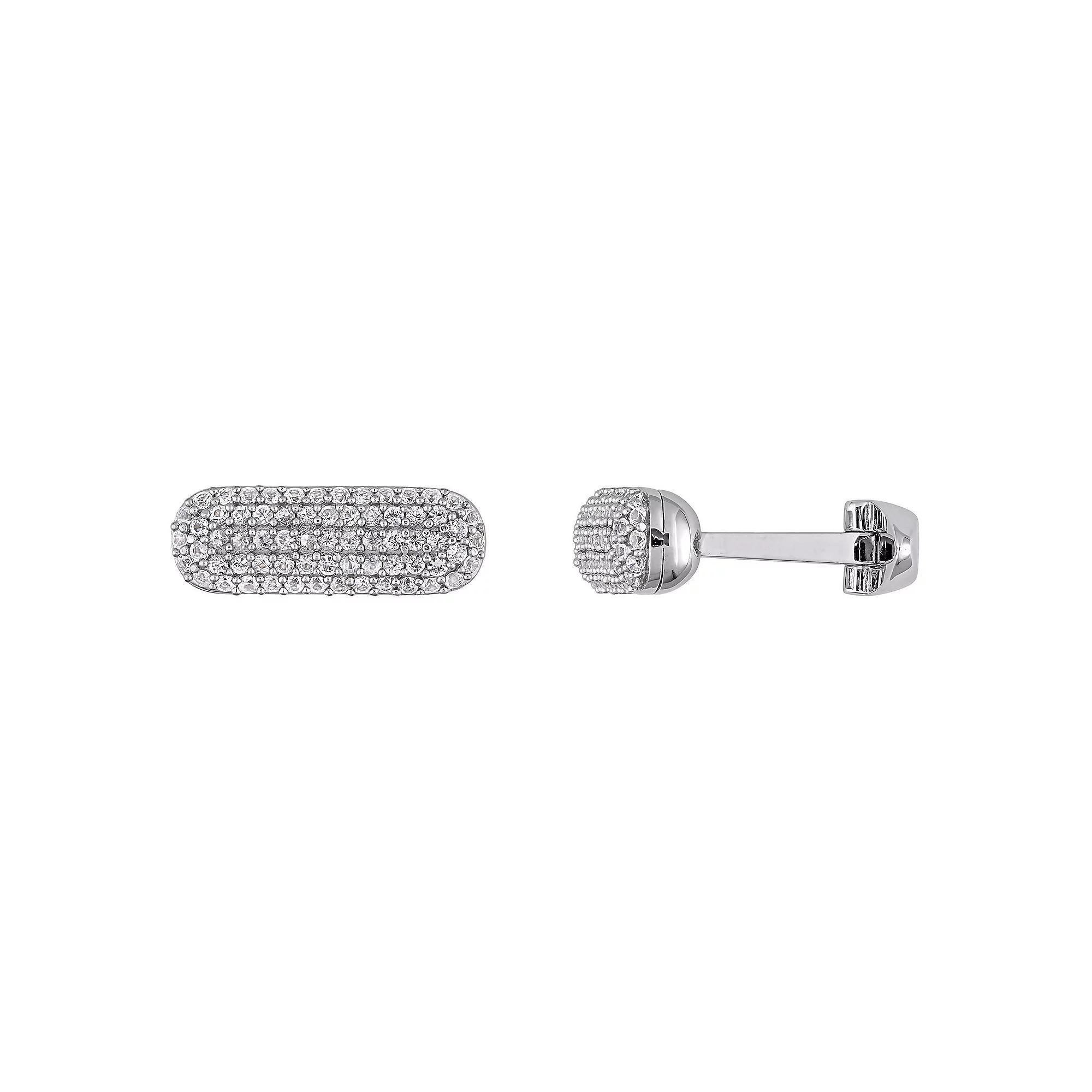 Stella Grace Men's Sterling Silver White Sapphire Oval Cufflinks Product Image