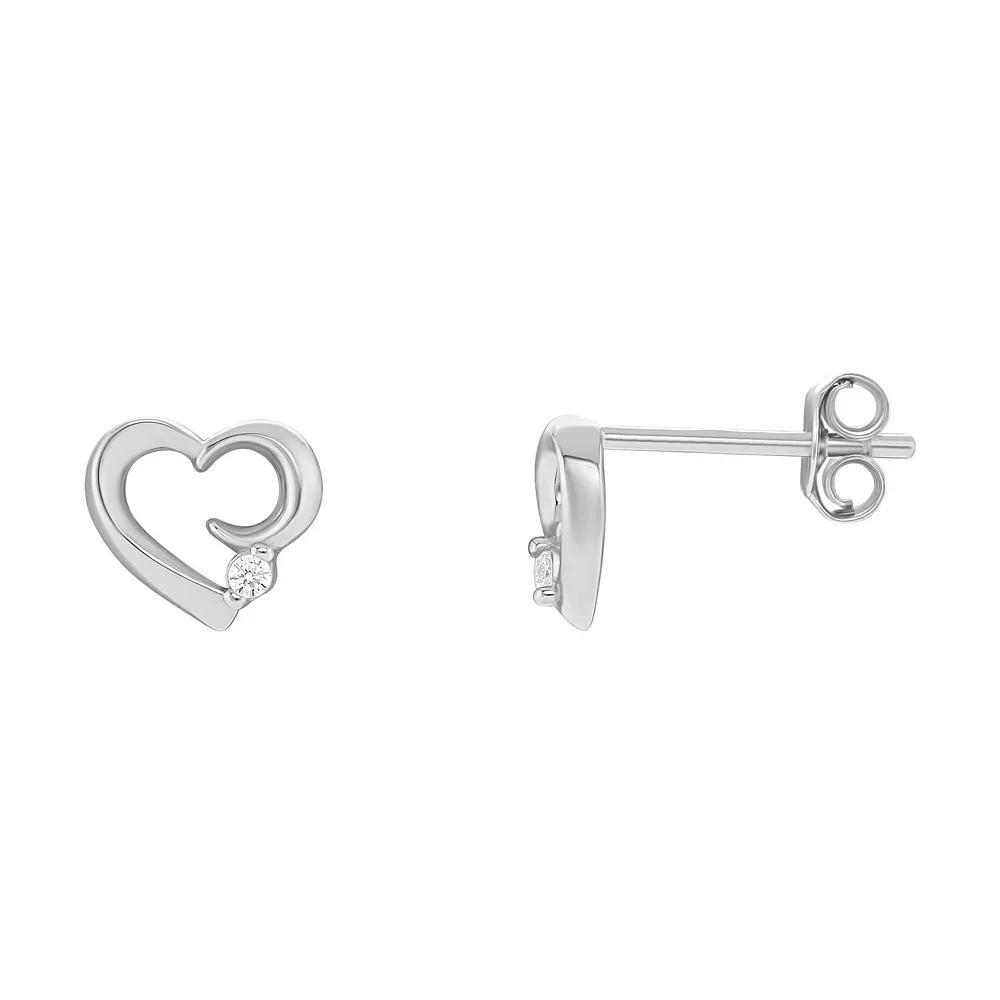 PRIMROSE Sterling Silver Cubic Zirconia Polished Open Heart Stud Earrings, Women's, Silver Tone Product Image