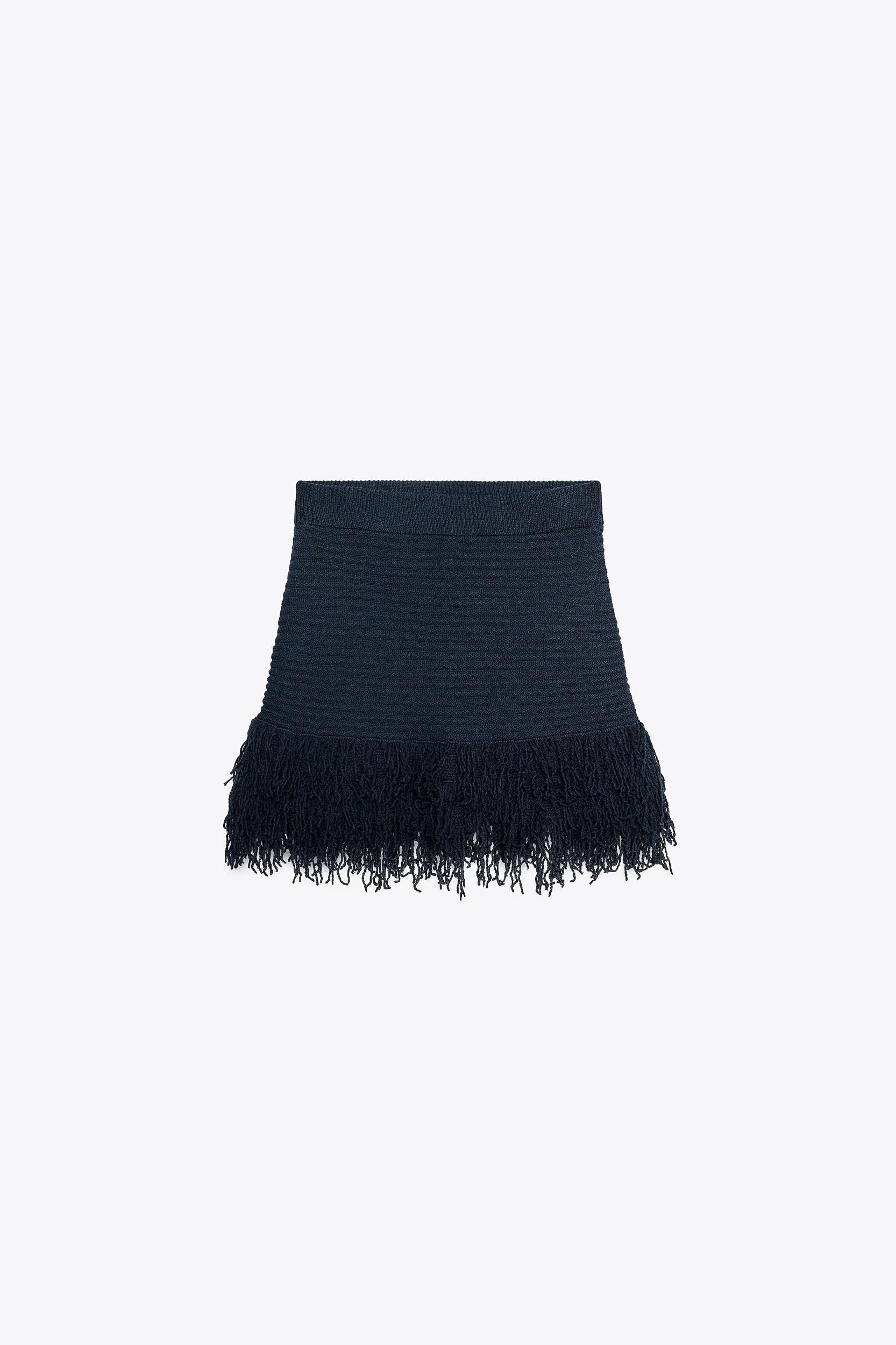 FRINGED CHECK KNIT SKIRT Product Image