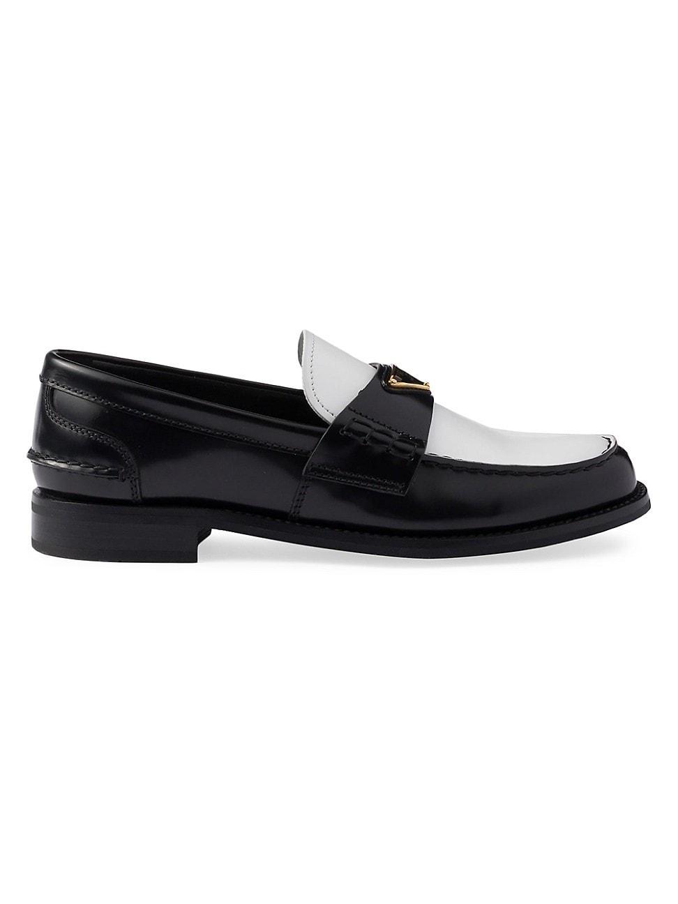 Prada Womens Two-Tone Brushed Leather Loafers Product Image