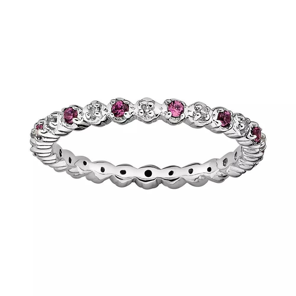 Stacks & Stones Sterling Silver Rhodolite Garnet & Diamond Accent Stack Ring, Women's, Size: 6, Red Product Image