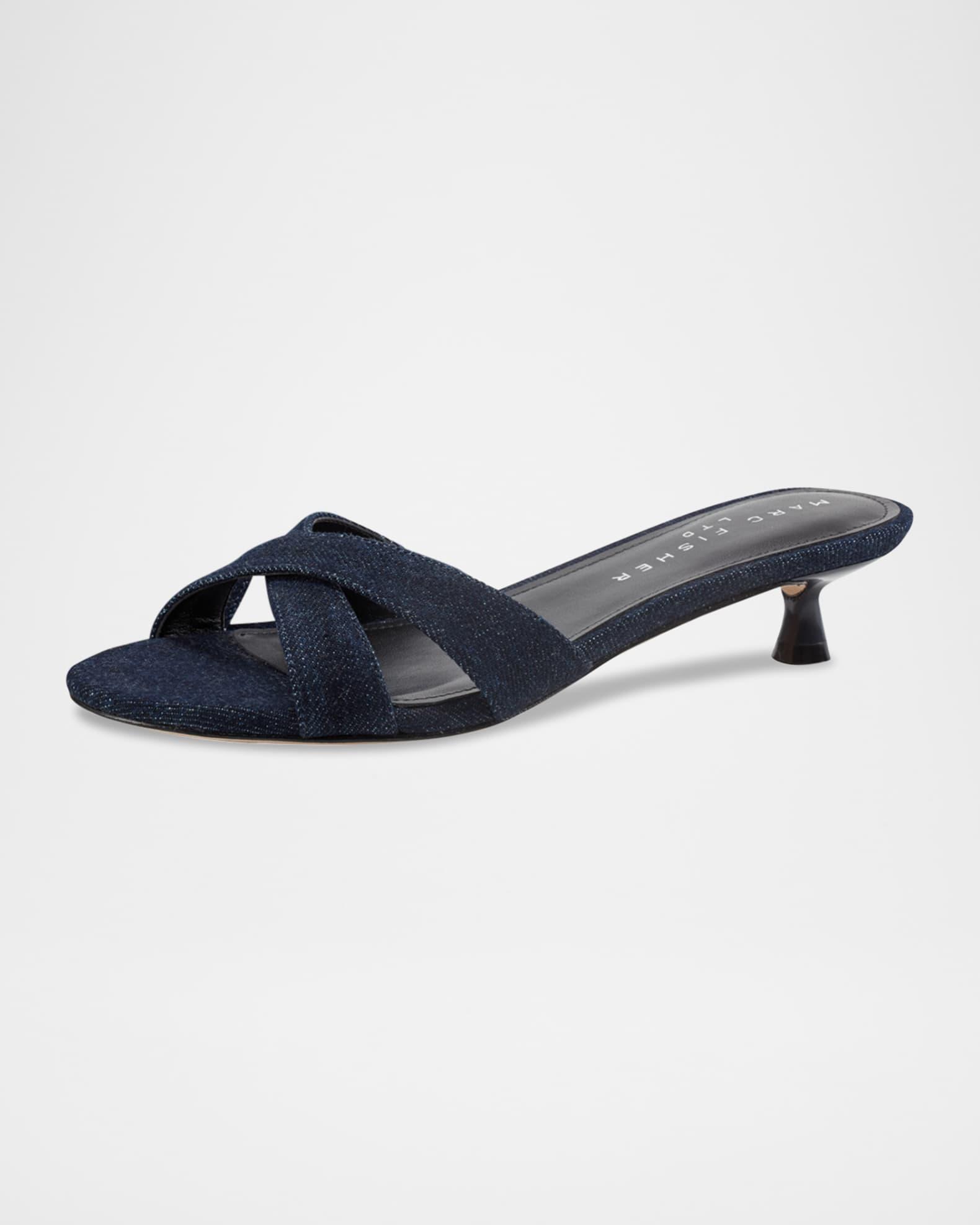 Tracey Denim Crisscross Kitten Slide Sandals Product Image