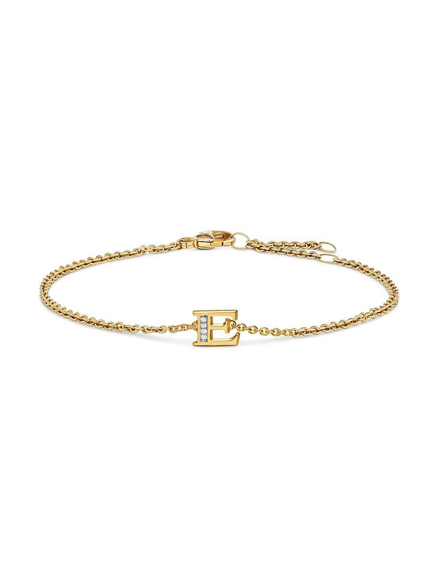 Womens Petite Pav Initial Chain Bracelet in 18K Yellow Gold Product Image