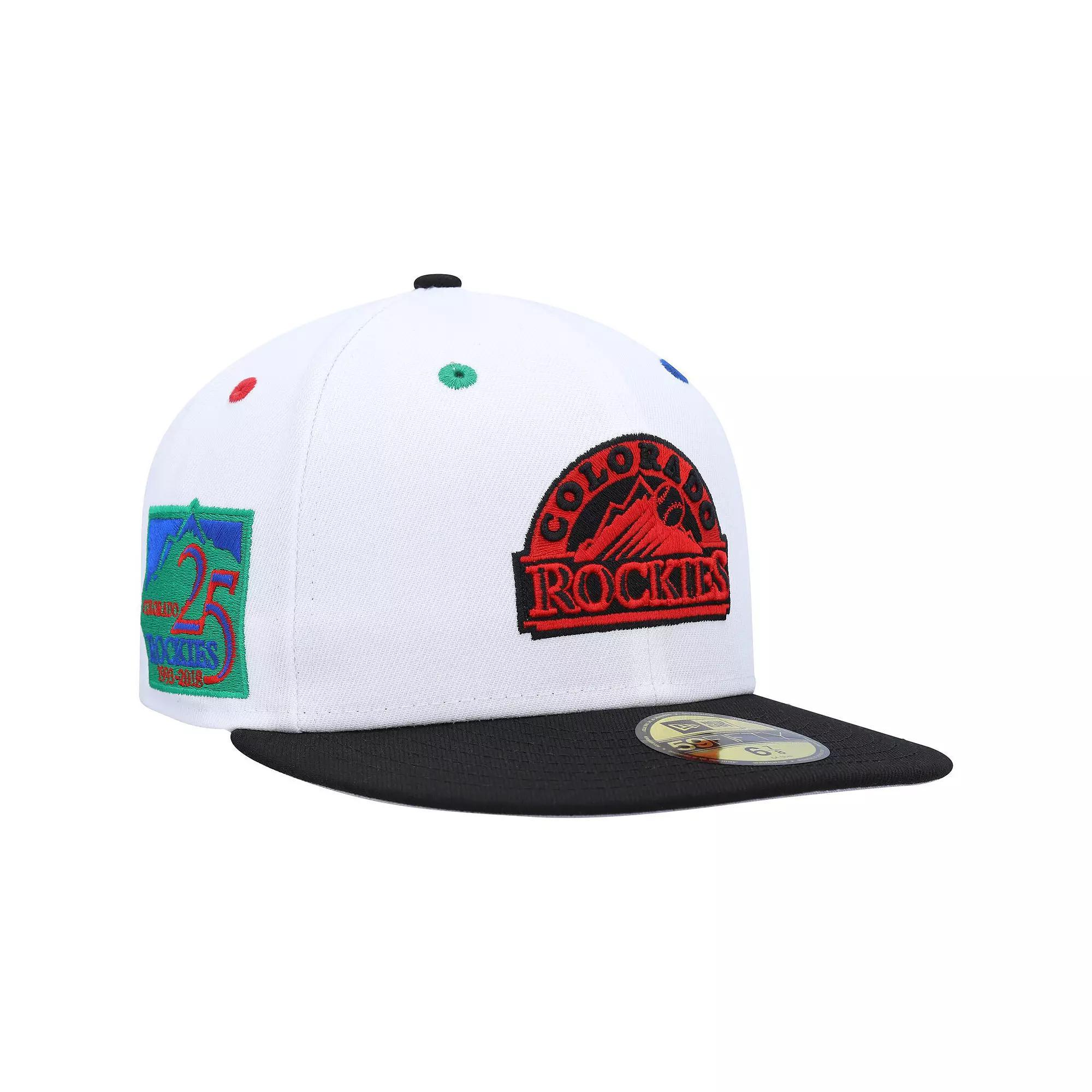 Men's New Era White/Black Colorado Rockies 25th Anniversary Primary Eye 59FIFTY Fitted Hat, Size: 7 5/8 Product Image