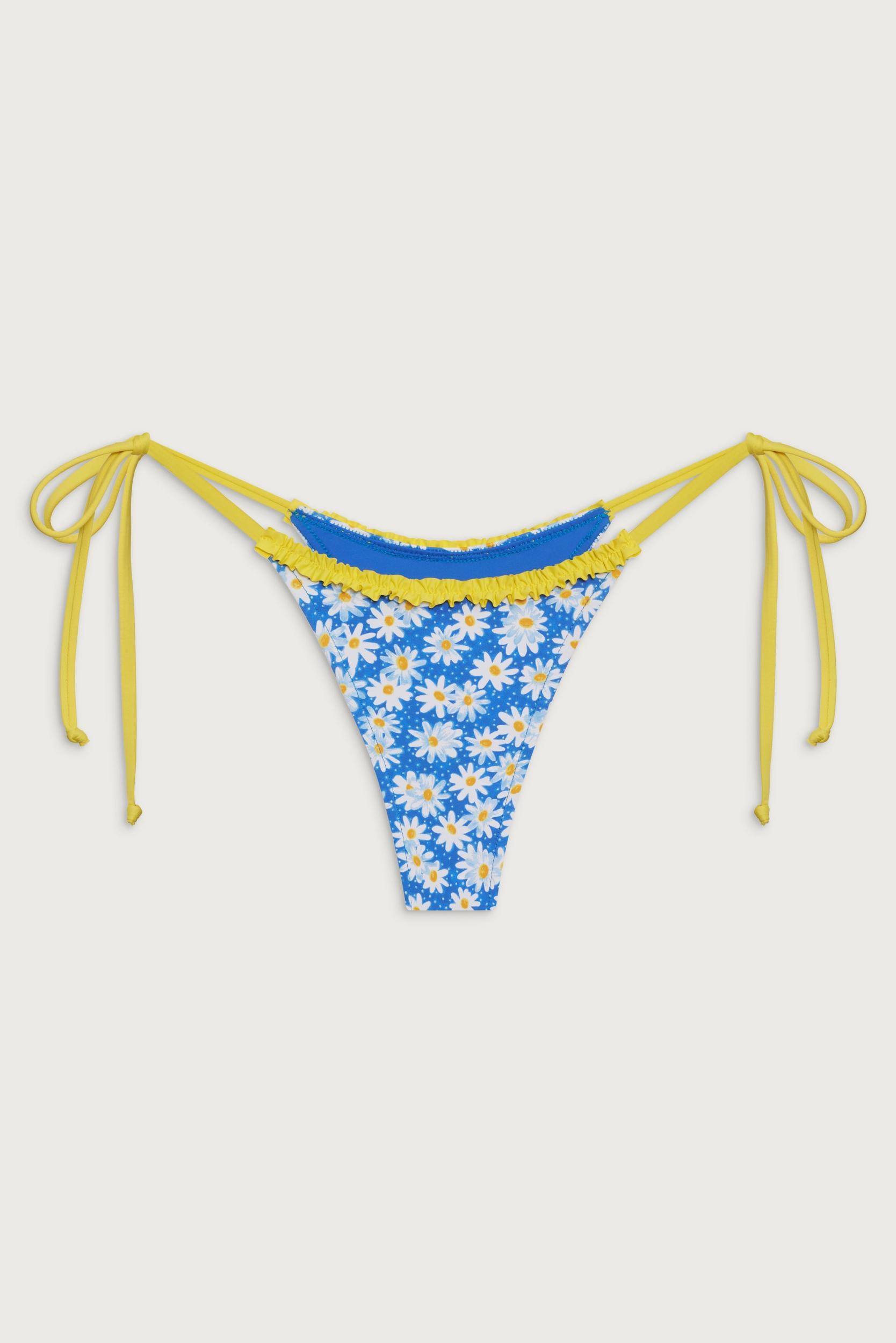 Divine Tie Side Skimpy Bikini Bottom - Blue Daisy Product Image