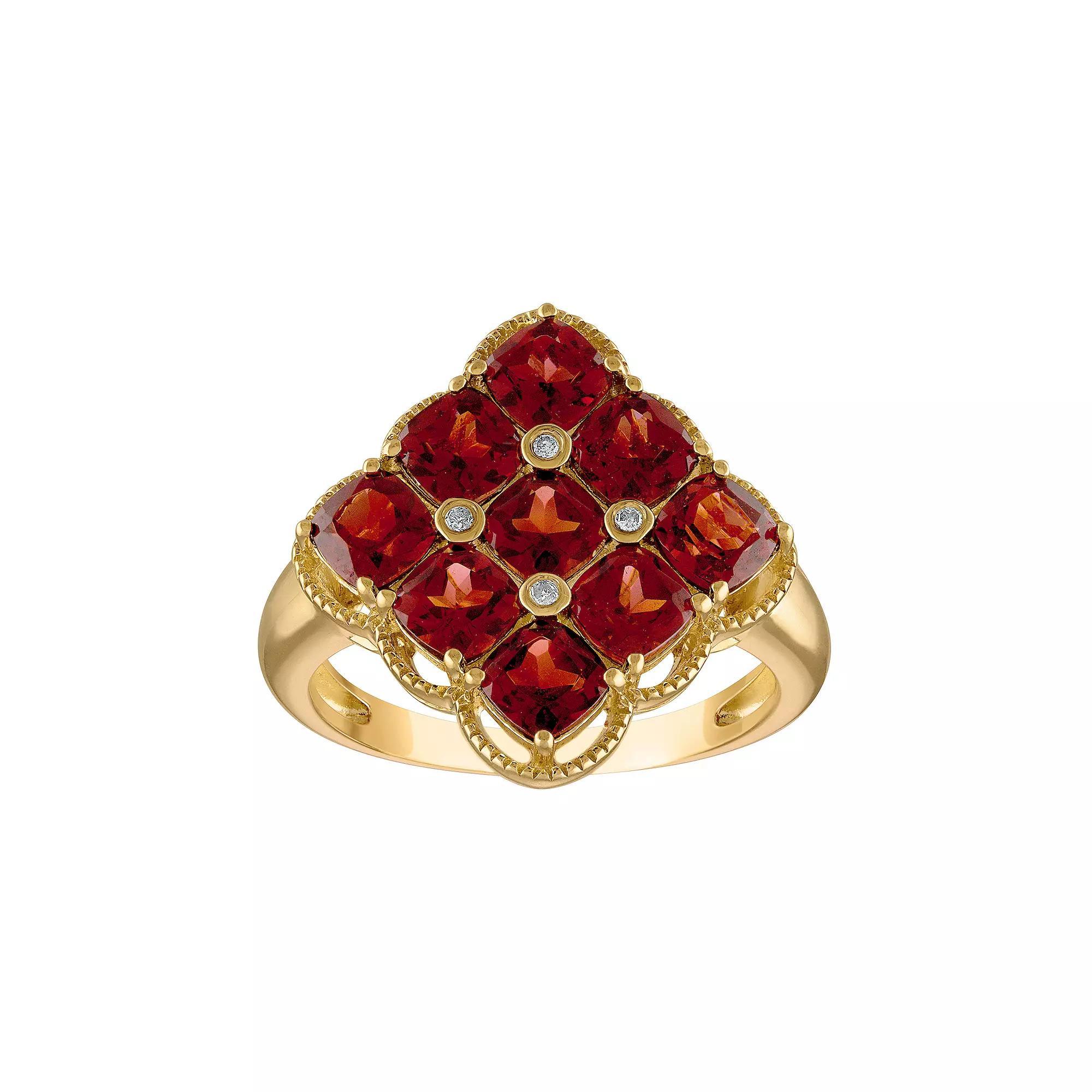 Tiara 14k Gold Over Silver Garnet & Diamond Accent Ring, Women's, Size: 6, Gold Tone Product Image