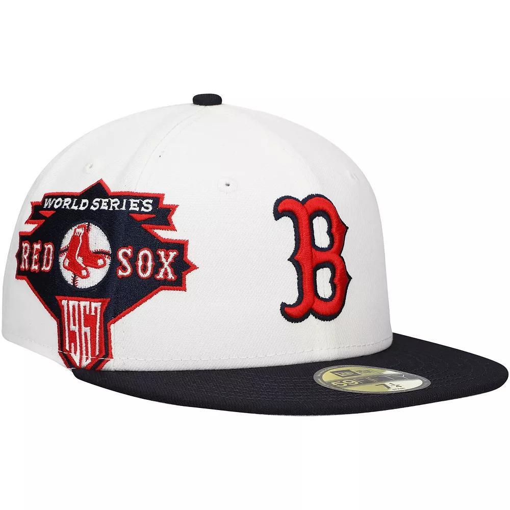 Men's New Era White/Navy Boston Red Sox Major Sidepatch 59FIFTY Fitted Hat, Size: 7 3/4 Product Image