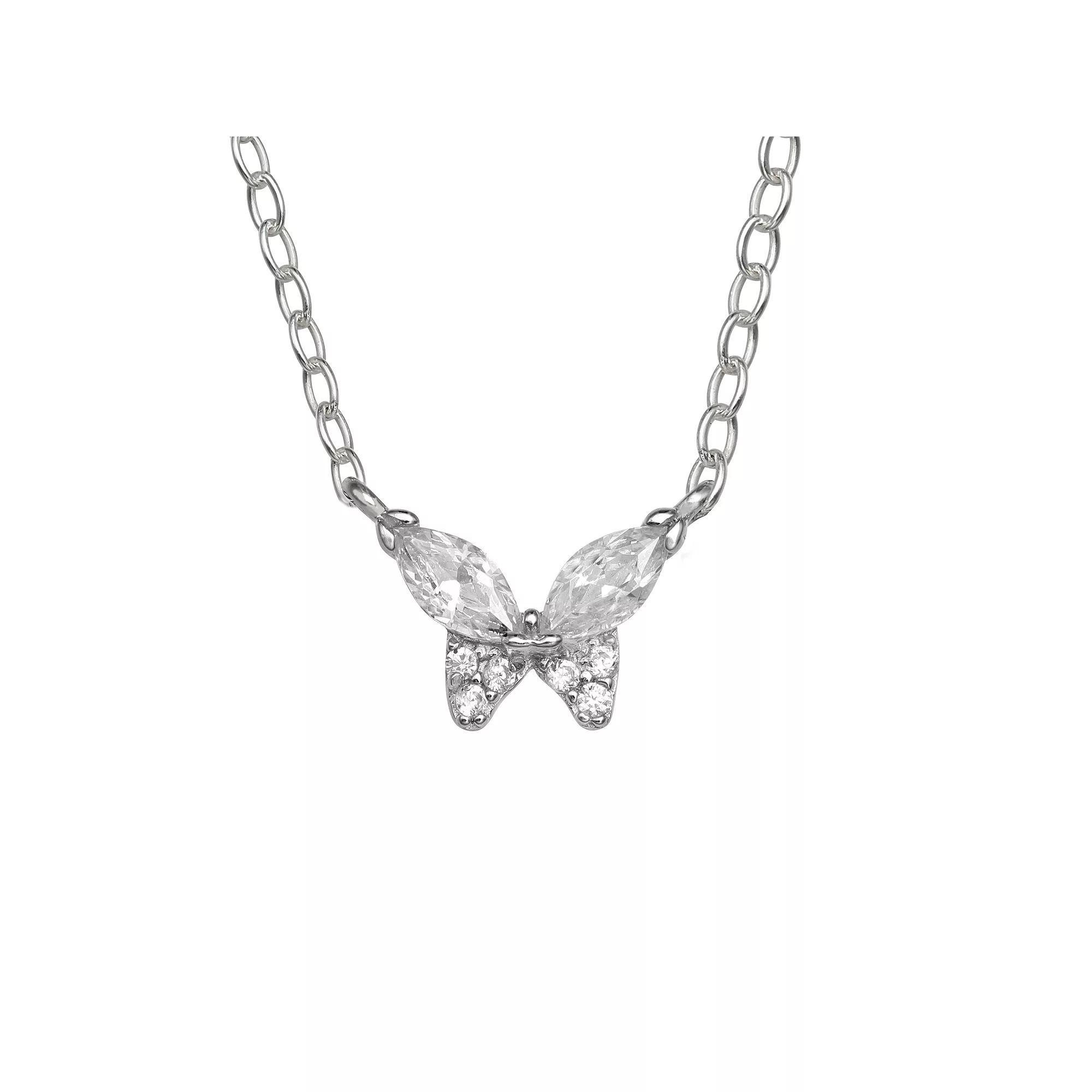 PRIMROSE Sterling Silver Cubic Zirconia Butterfly Necklace, Women's, Size: 18", Sterling Silver Clear Product Image