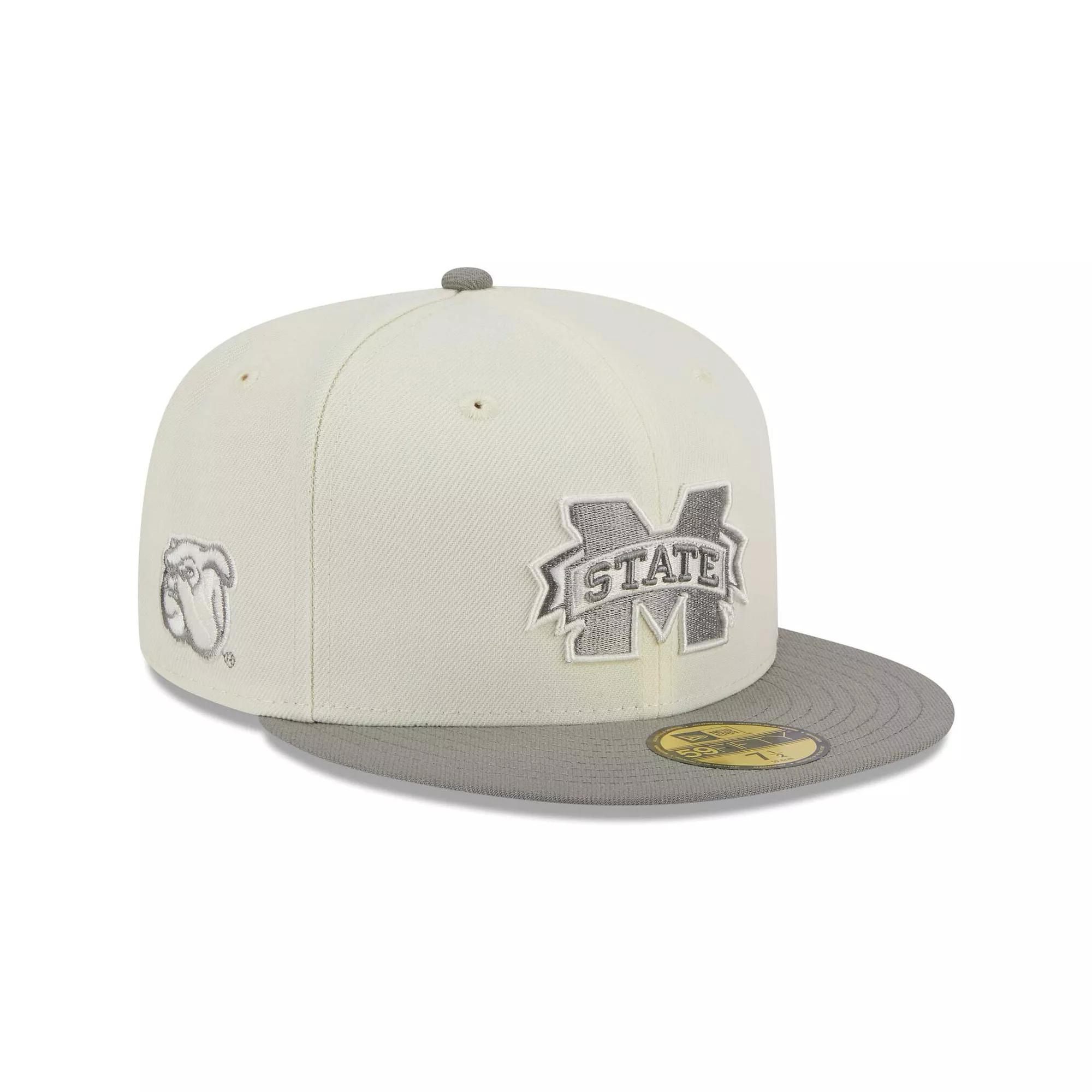 Men's New Era Stone/Gray Mississippi State Bulldogs Chrome & Concrete 59FIFTY Fitted Hat, Size: 7 1/4, Mst Beige Product Image