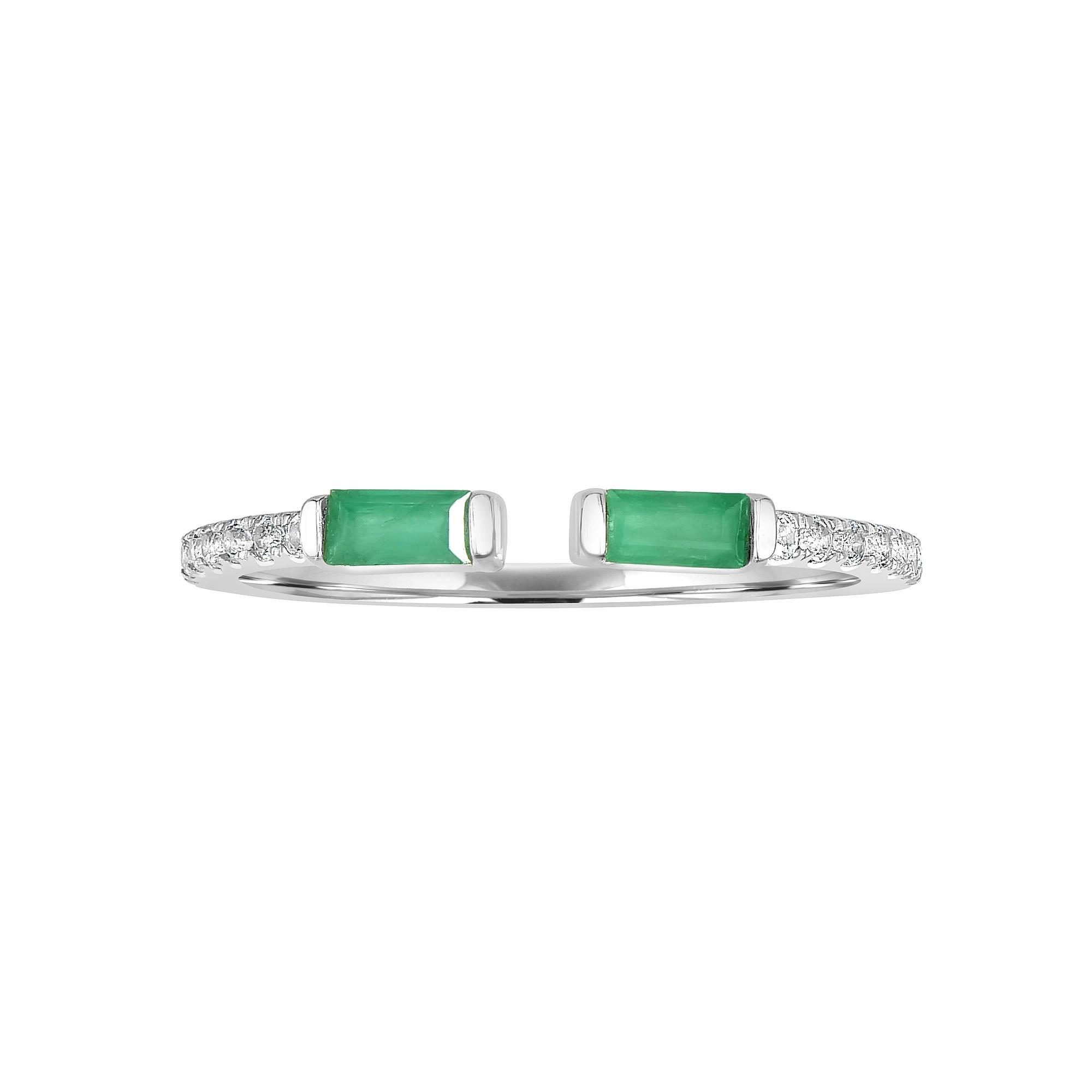 Gemistry 14k White Gold White Topaz & Gemstone Cuff Ring, Women's, Size: 7, Green Product Image