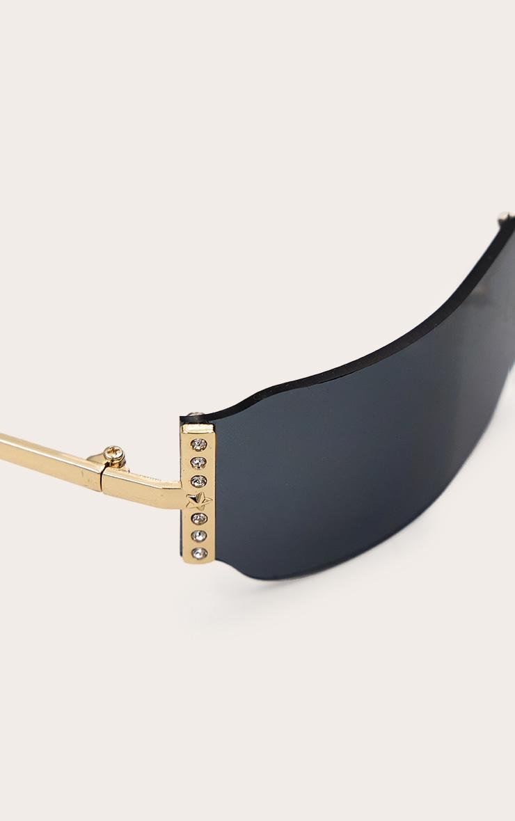 Black Square Diamante Side Wrap Round Sunglasses Product Image