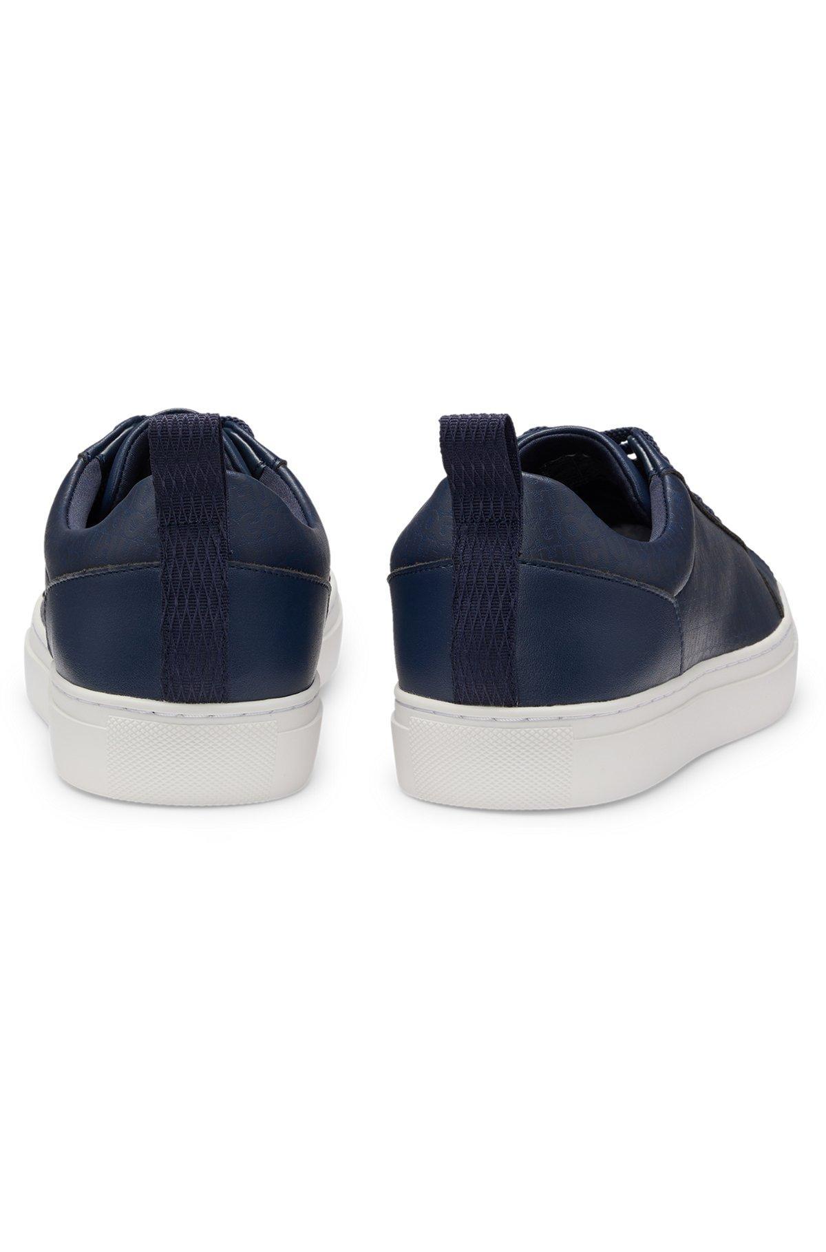 HUGO - Faux-leather trainers with tonal monograms - Dark Blue Product Image