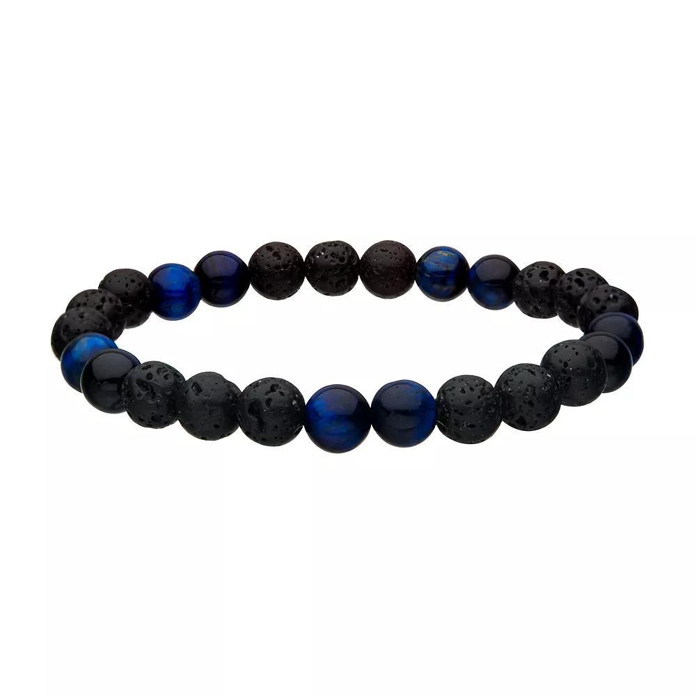 Mens Lava Bead & Blue Tigers Eye Bead Bracelet Multi Product Image