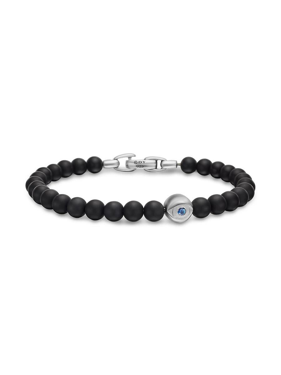 David Yurman Mens Spiritual Beads Evil Eye Bracelet in Sterling Silver with Black Onyx and Sapphire, 6mm Product Image