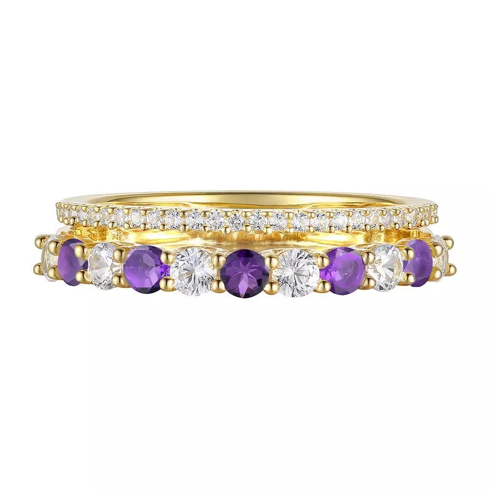 14k Gold Over Silver Ring with Alternating Amethyst & Lab-Created White Sapphires, Womens Gold Tone Product Image