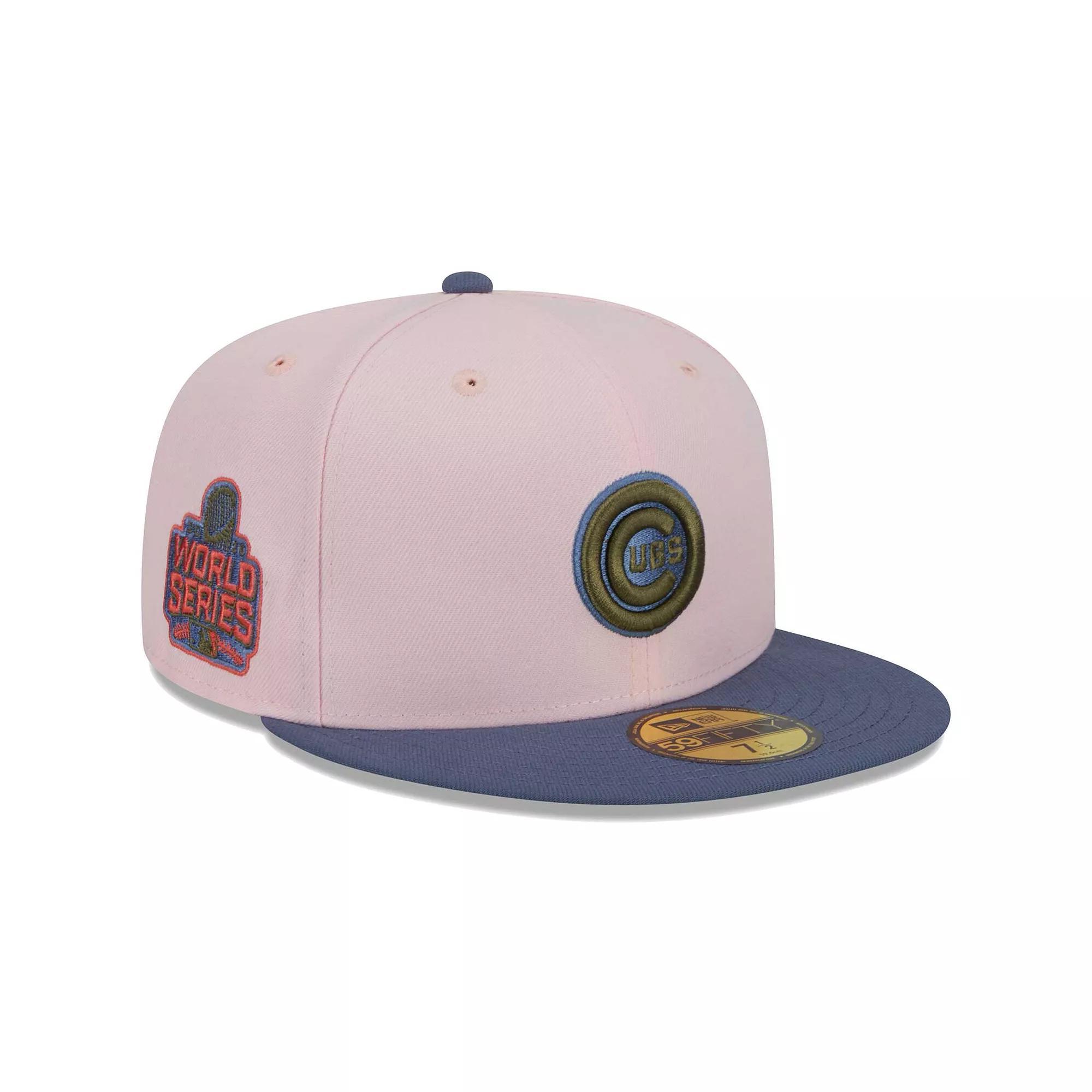 Men's New Era Pink/Blue Chicago Cubs  Olive Undervisor 59FIFTY Fitted Hat, Size: 7 1/2 Product Image