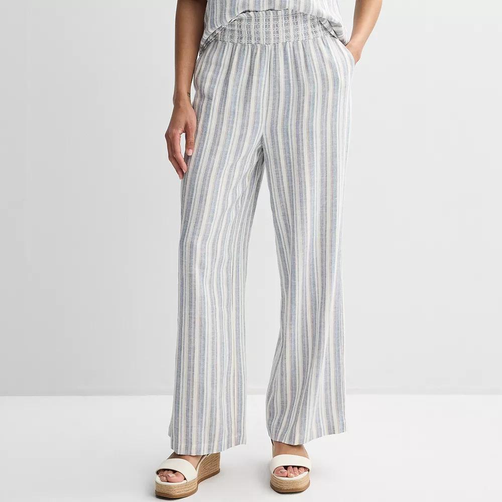 Women's Ellen Tracy Smocked High Waist Linen Pants, Size: Medium, Floral Bloom Product Image