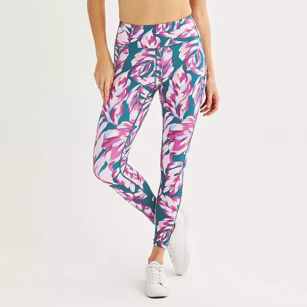 Womens Tek Gear Ultrastretch High-Waisted Side Pocket 7/8 Leggings Blue Foliage Product Image