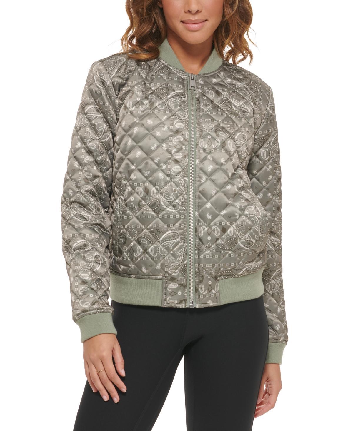 Womens Levis Diamond Quilted Bomber Jacket Dark Green Product Image