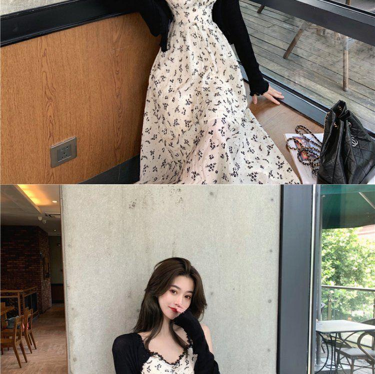 Spaghetti Strap Floral Print Midi A-Line Dress / Cardigan Product Image