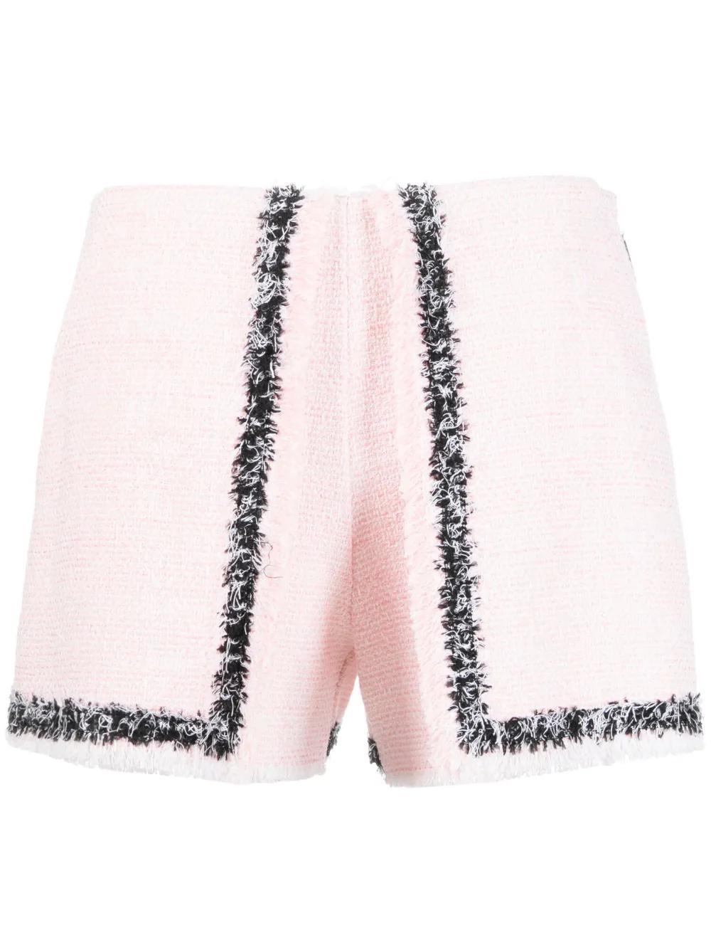 MSGM Frayed-edge Tweed Mini Shorts In Pink Product Image