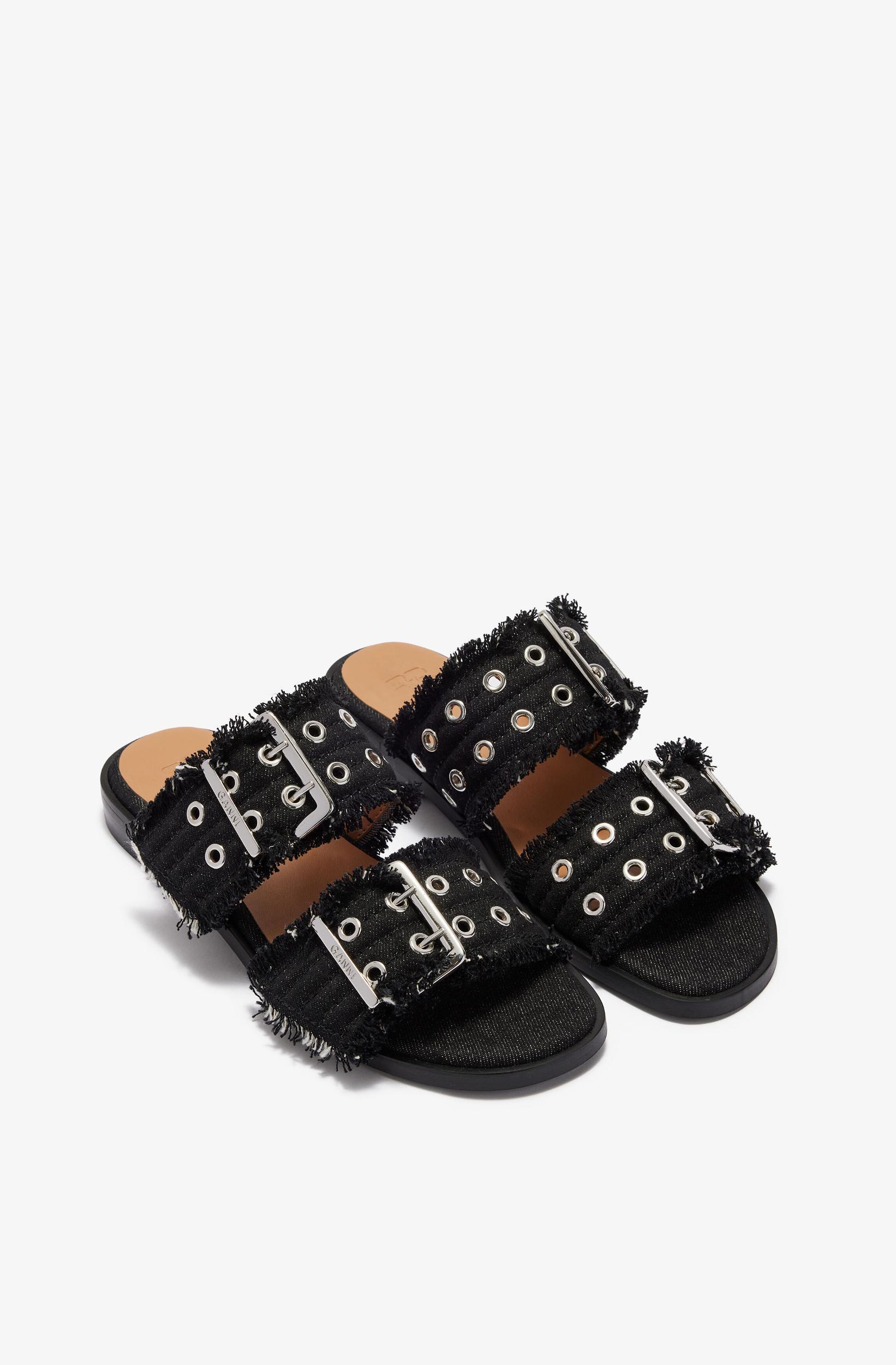 Denim Feminine Buckle Two-Strap Sandals Product Image