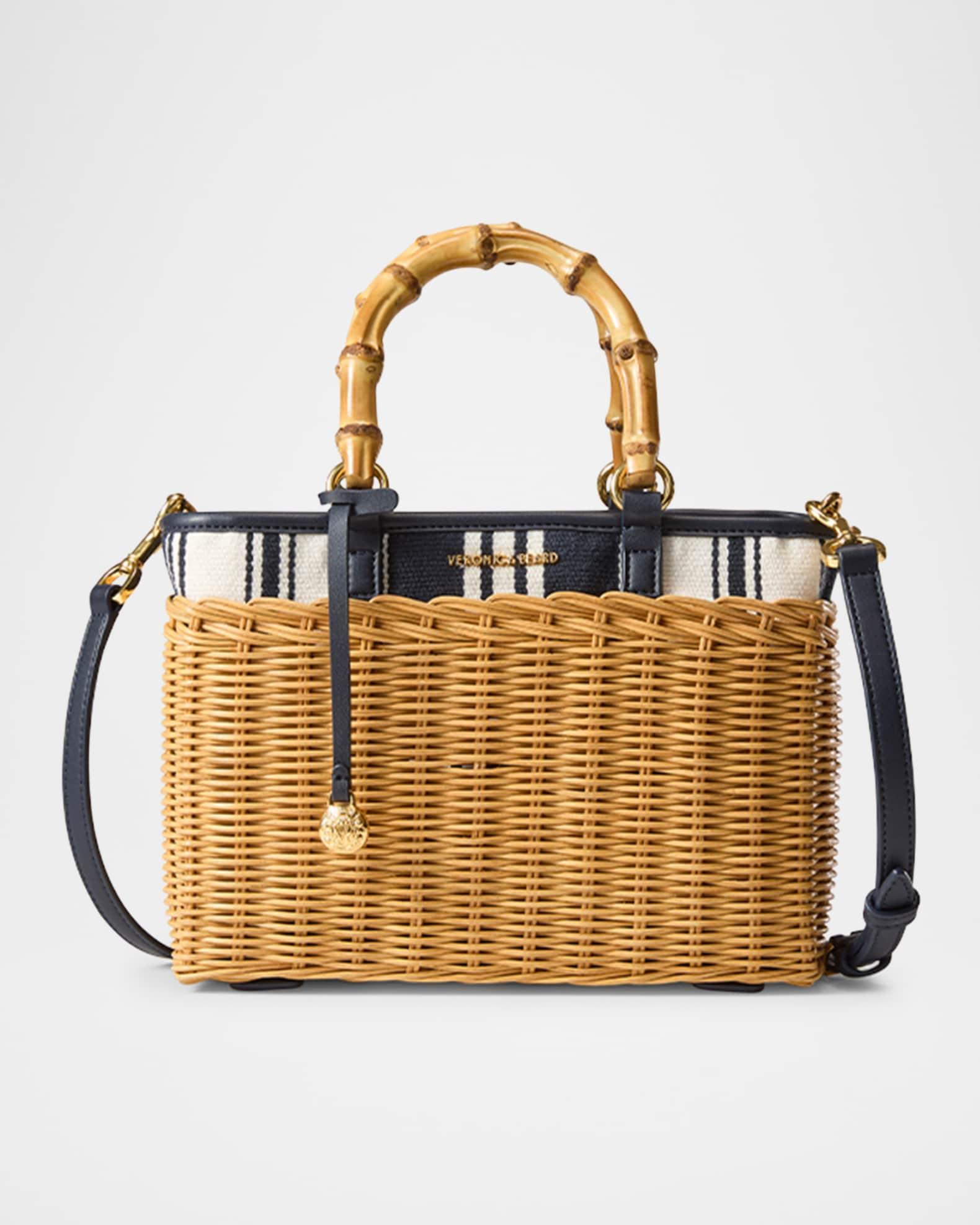 Woven Wicker Crossbody Bag with Striped Canvas Product Image