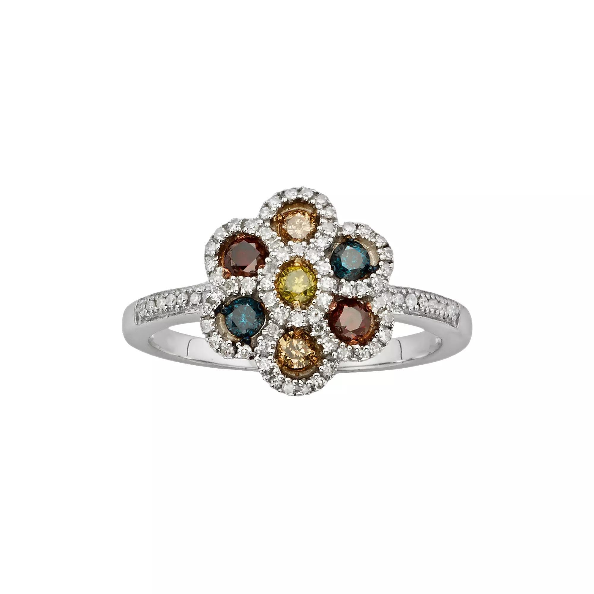 Jewelexcess Sterling Silver 1/2-ct. T.W. Diamond Flower Ring, Women's, Size: 6, Multi Product Image