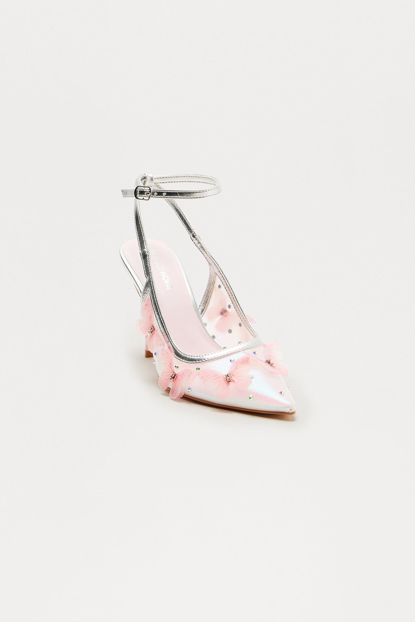 Aries Rhinestone Butterfly Pumps - Pink Product Image