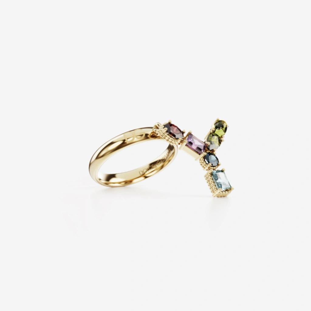 DOLCE & GABBANA Rainbow Alphabet Y Ring In Yellow Gold With Multicolor Fine Gems Product Image