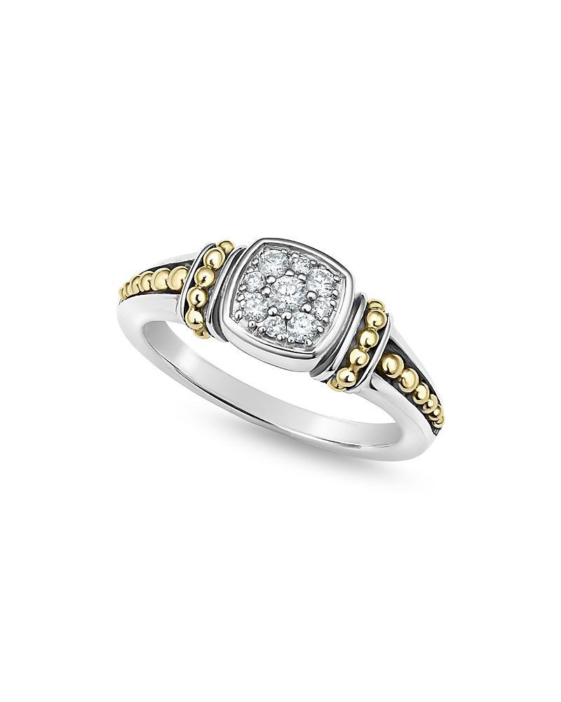 LAGOS 18k Yellow Gold & Sterling Silver Rittenhouse Diamond Cluster Caviar Bead Ring In Silver/gold Product Image