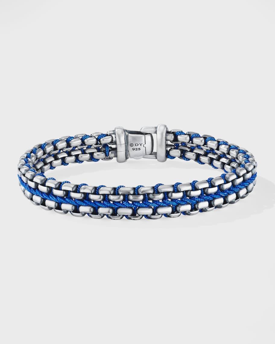 David Yurman Mens Woven Box Chain Bracelet in Sterling Silver with Blue Nylon, 12mm Product Image