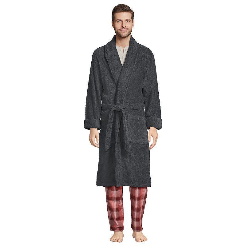Men's Lands' End Calf-Length Turkish Terry Robe, Size: Medium, Soft Blue Haze Product Image