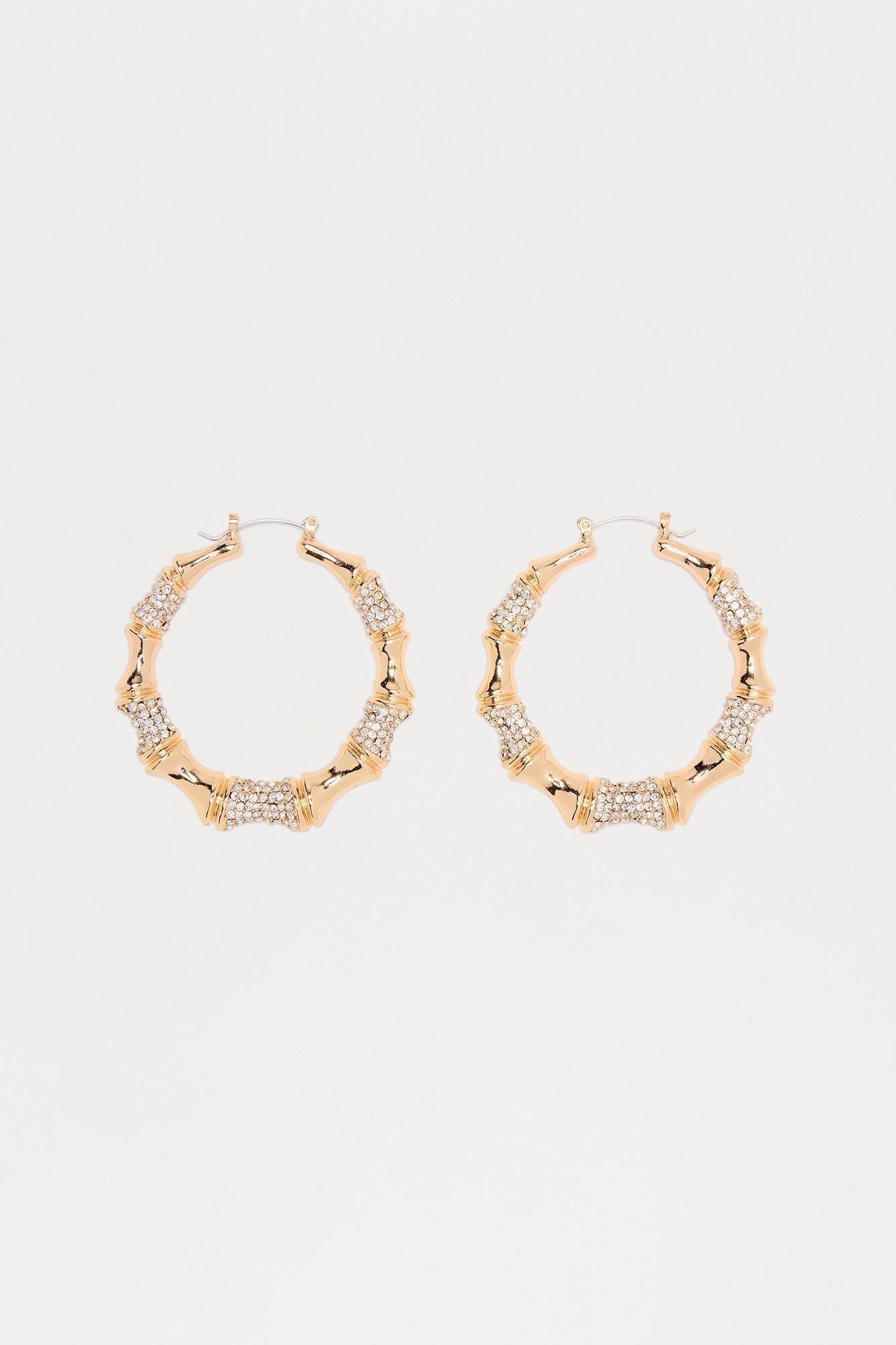 Juliet Textured Rhinestone Hoop Earrings - Gold Female Product Image