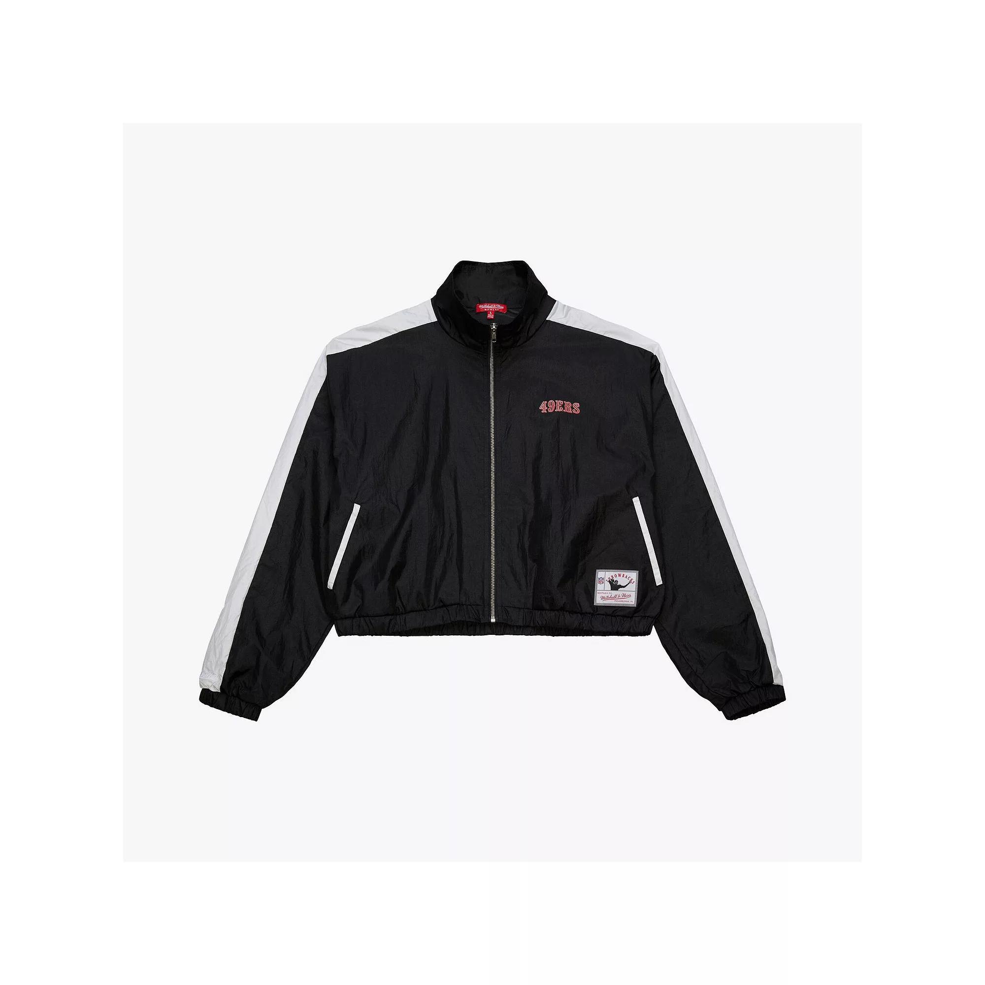 Women's Mitchell & Ness Black San Francisco 49ers Nylon Cropped Full-Zip Jacket, Size: XS Product Image