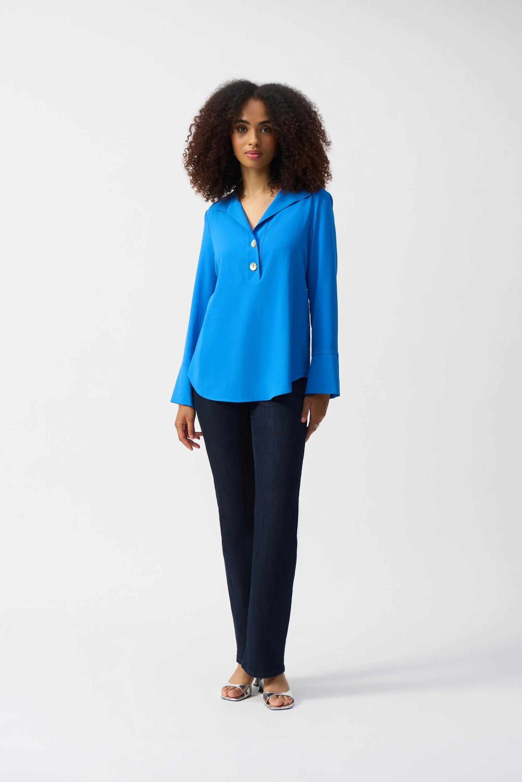 Eggshell Straight Top With Button Detail- Coastal Blue Product Image
