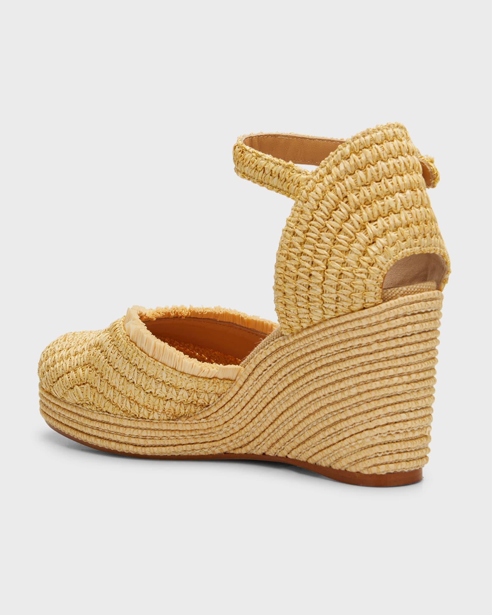 Raffia Ankle-Strap Wedge Pumps Product Image