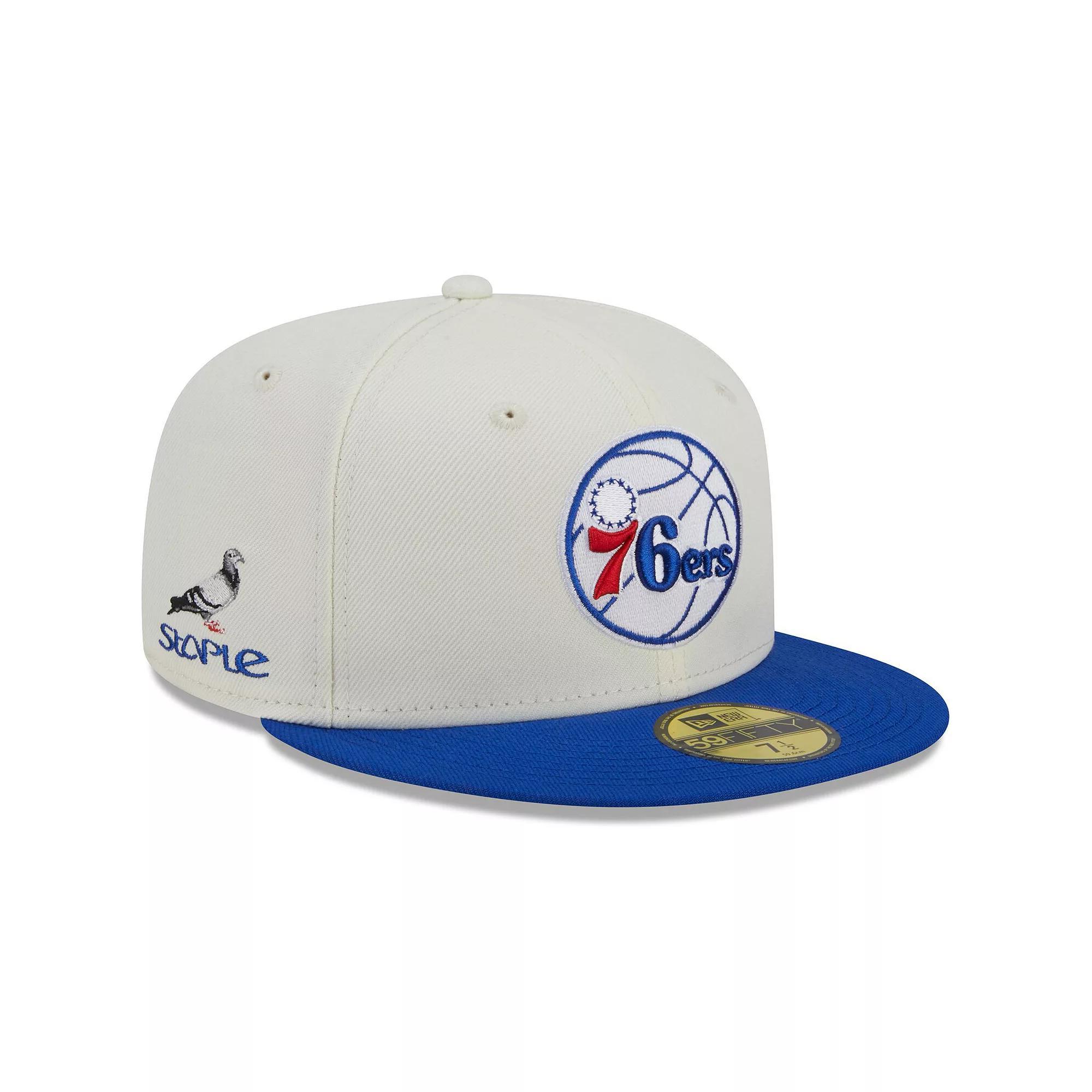 Men's New Era x Staple  Cream/Royal Philadelphia 76ers NBA x Staple Two-Tone 59FIFTY Fitted Hat, Size: 7 3/4, 76r Beige Product Image