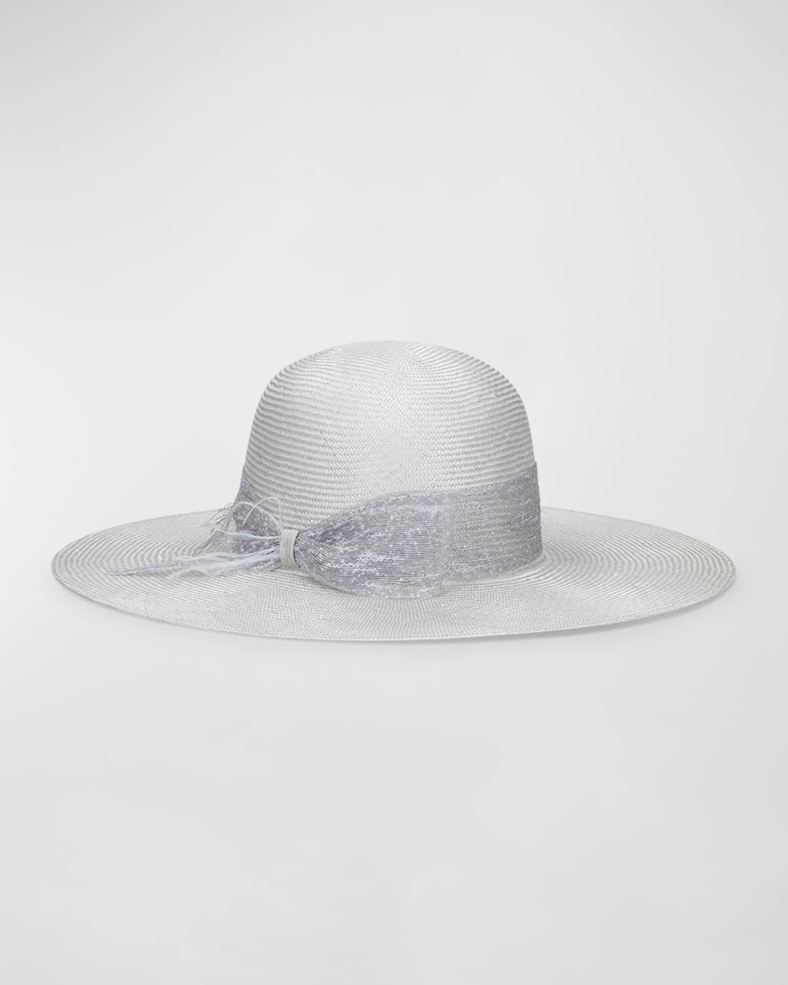 Straw Large Brim Hat With Ostrich Feathers  Product Image