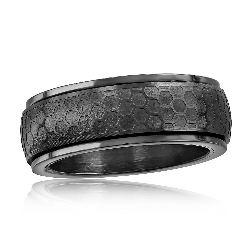 Men's Metallo Black-Plated Stainless Steel Honeycomb Spinner Ring, Size: 12 Product Image