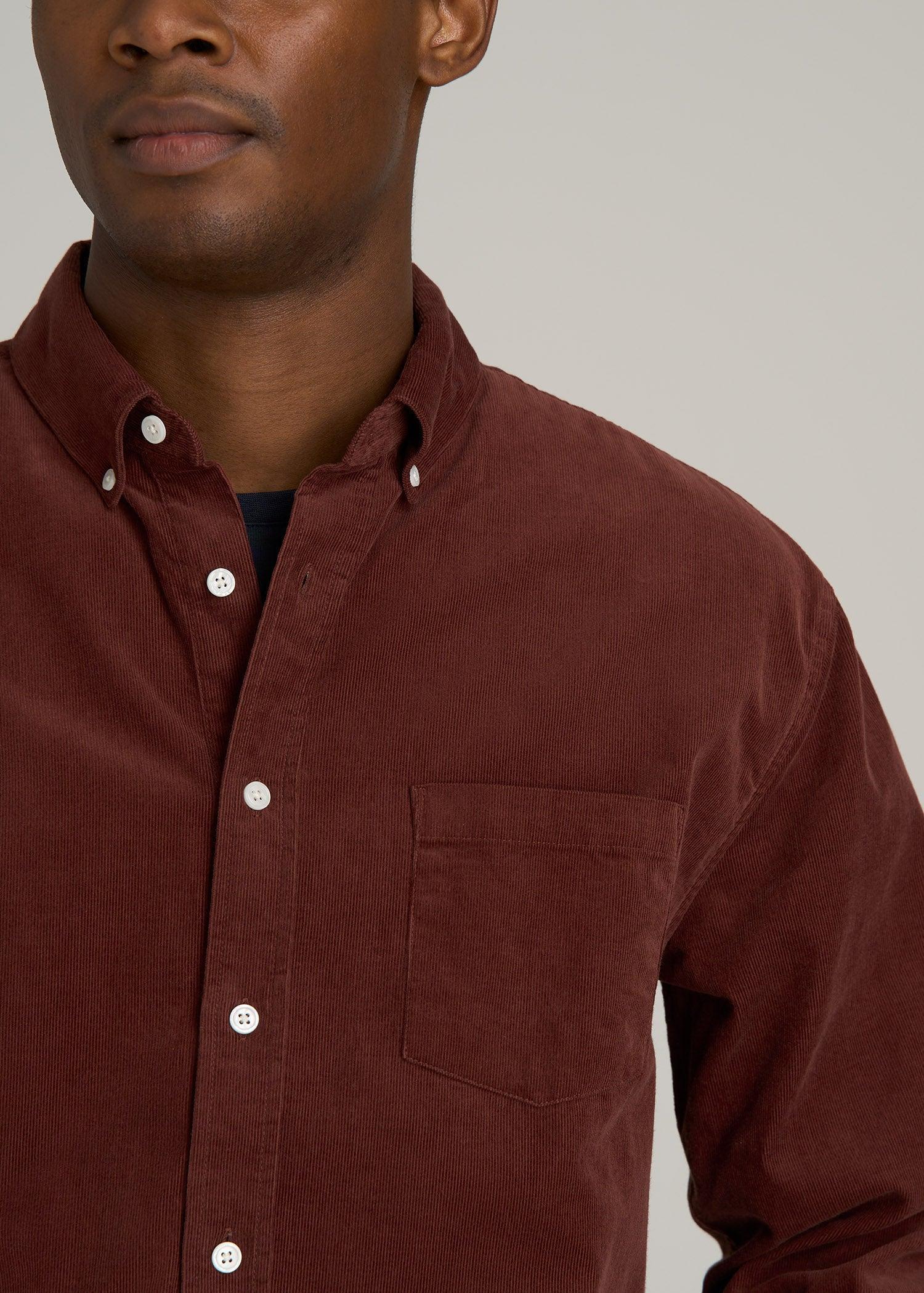 Pincord Button Shirt for Tall Men in Intense Rust Product Image